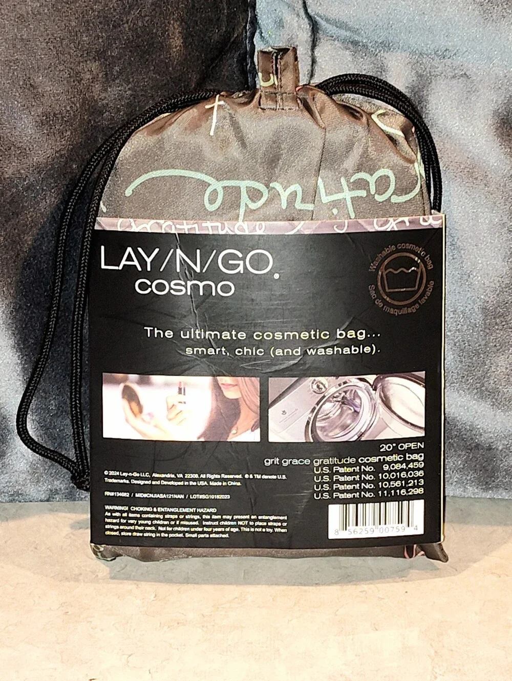 NWT LAY-N-GO COSMO DRAWSTRING TRAVEL COSMETICS BAG OPENS FLAT, a3